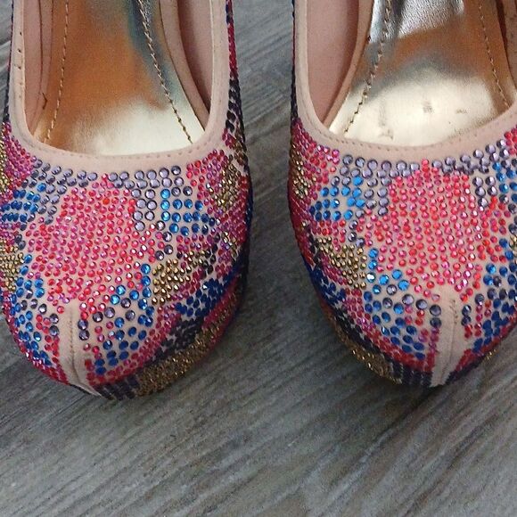Viga Fiore multicolor rhinestone platform 6" heels  Sz 8.5 EUC - Picture 3 of 11
